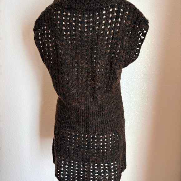 VTG y2k brown black cache chunky knit sweater short sleeve long top dress neck L - Picture 10 of 11